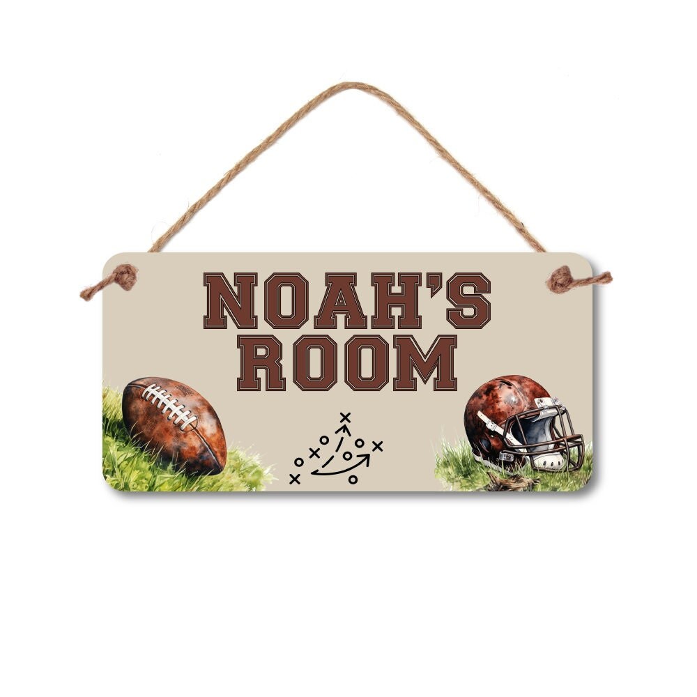 Football Theme Name Sign - 5" x 10" Watercolor Football theme Name Sign - Boy's Room Decor - Football room decor - Boy Name Sign