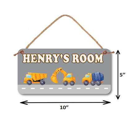 Construction Trucks Name Sign - 5" x 10" Construction Name Sign - Construction Room Decor- Custom Room Sign - Boy Name Sign, little boy gift