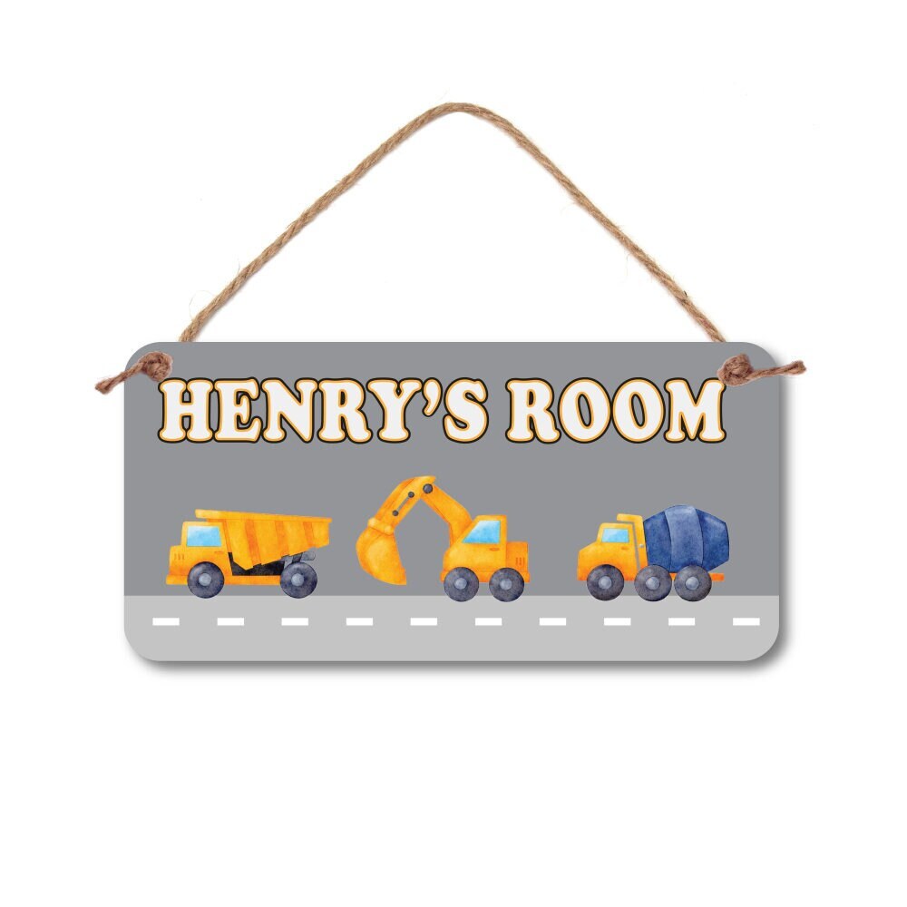 Construction Trucks Name Sign - 5" x 10" Construction Name Sign - Construction Room Decor- Custom Room Sign - Boy Name Sign, little boy gift