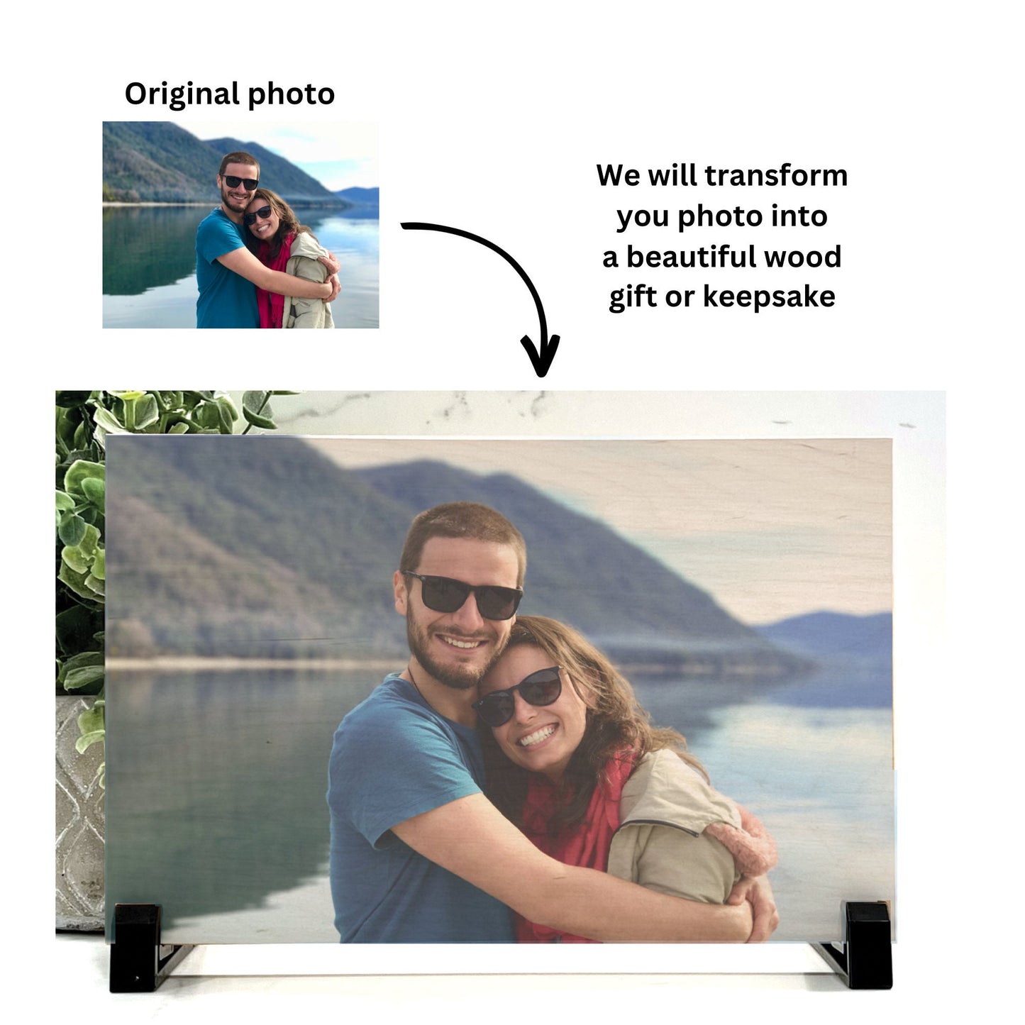 Custom Photo on wood, Personalized printed wood photo gift, 8.5" x 5.5" Wood Portrait, Custom photo gift for any occasion, Photo Keepsake