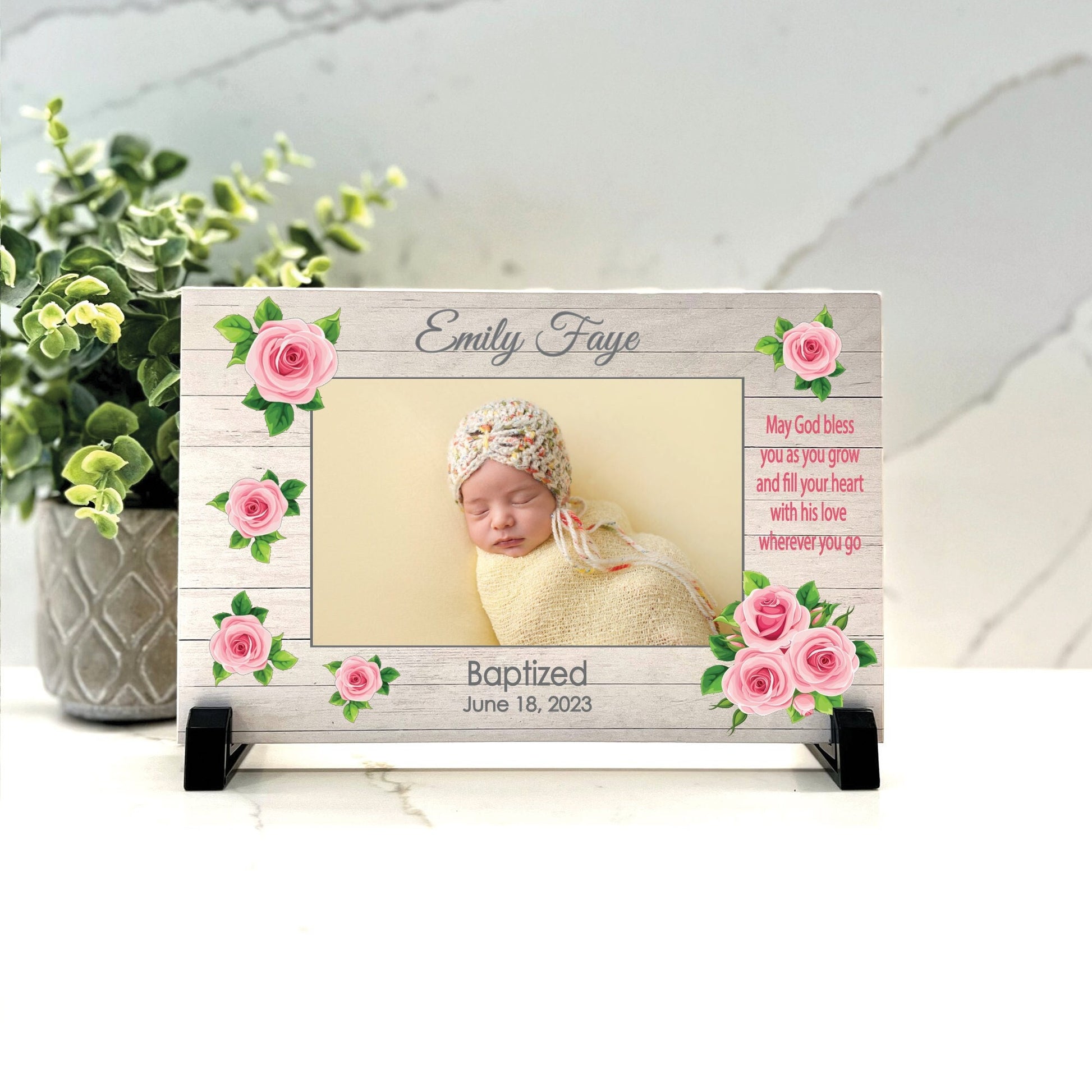 Customize your cherished moments with our Baptism Personalized Picture Frame available at www.florida-funshine.com. Create a heartfelt gift for family and friends with free personalization, quick shipping in 1-2 business days, and quality crafted picture frames, portraits, and plaques made in the USA."