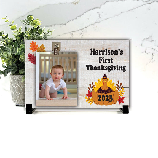 Customize your cherished moments with our First Thanksgiving Picture Frame available at www.florida-funshine.com. Create a heartfelt gift for family and friends with free personalization, quick shipping in 1-2 business days, and quality crafted picture frames, portraits, and plaques made in the USA."