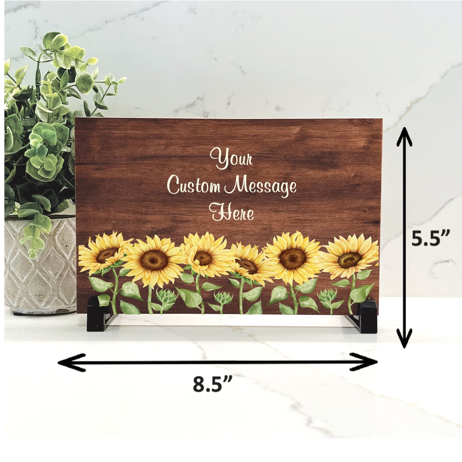 Personalized Sunflower Sign - Custom 8.5"x5.5" Wood Sign with stand, Choice of Wording & Font, Personalized Sunflower Gift