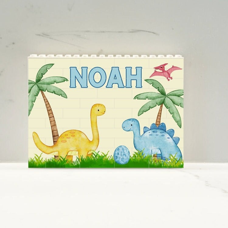 Personalized Dinosaur Brick Puzzle, Dinosaur Building Blocks Personalized with Name, Custom Dinosaur Theme Puzzle