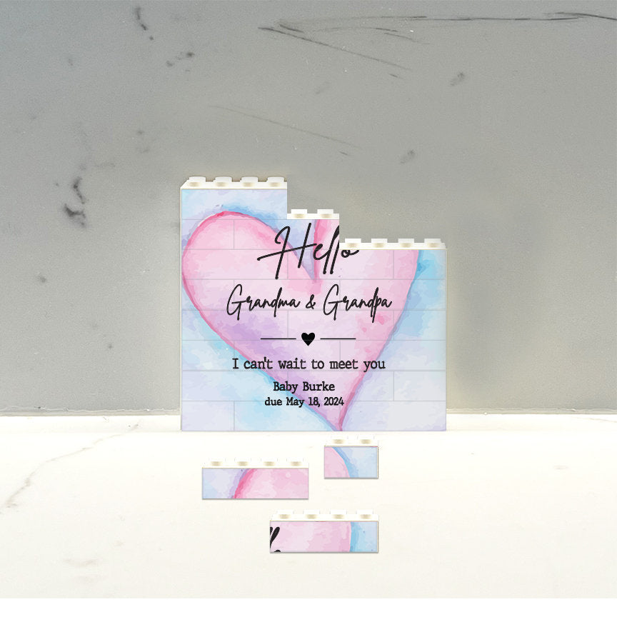 Pregnancy Reveal Gift To Parents - Hello Grandma and Grandpa, I can't wait to meet you - New Grandparents Gift Pregnancy - Brick Puzzle