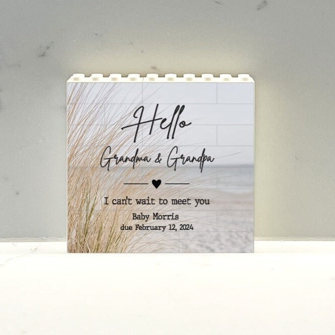 Pregnancy Reveal Gift To Parents - Hello Grandma and Grandpa, I can't wait to meet you - New Grandparents Gift Pregnancy - Brick Puzzle