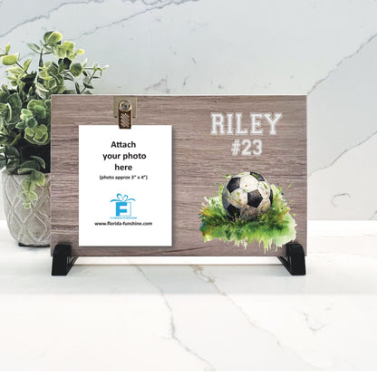 Soccer Frame, Personalized Soccer Frame, Custom Soccer Player Gift Idea, Soccer Theme Frame, Custom Wood Soccer Frame, Background choice