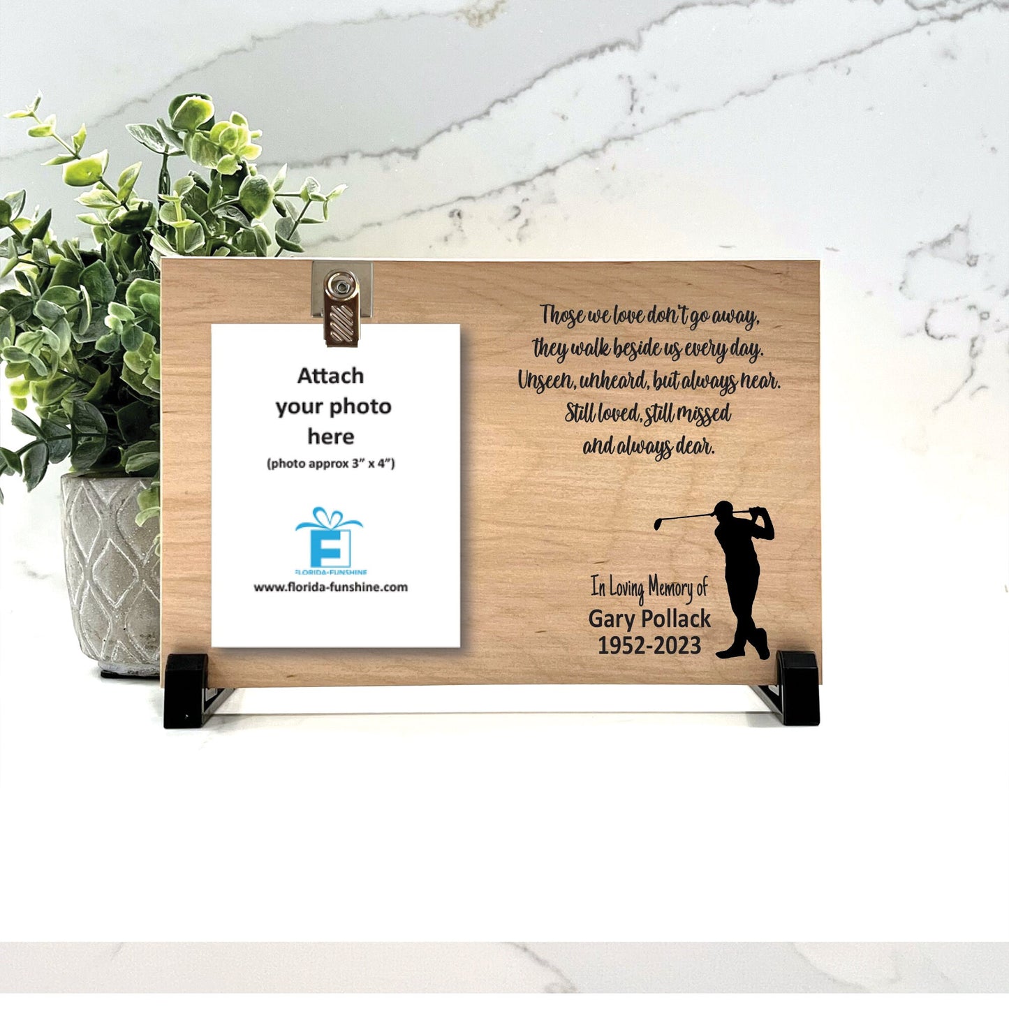 Golfer Memorial Gift, Golfer Memorial Frame, Loss of loved one memorial frame, Golf Memorial, Choice of wood background color