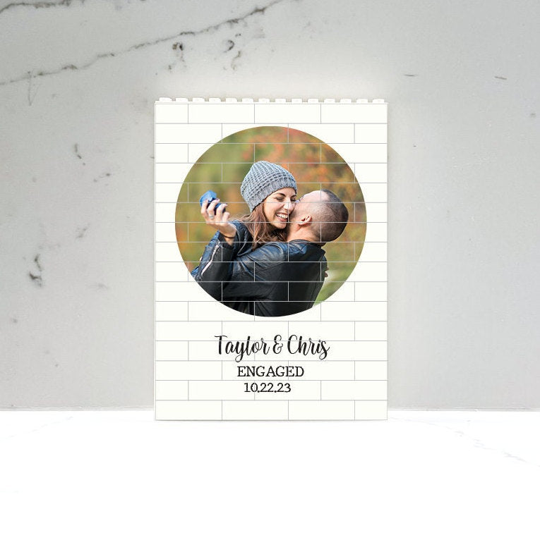 Custom Engagement Gift, Photo Brick Puzzle, Personalized Building Blocks, Unique Portrait Photograph Gift for newly engaged couples