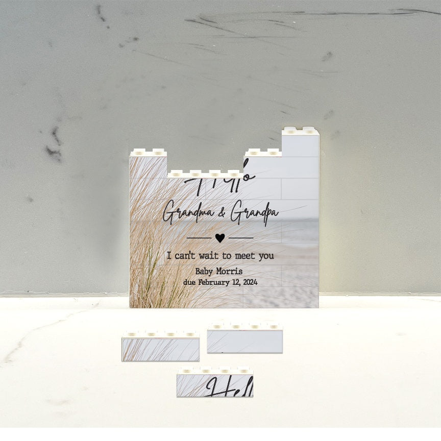 Pregnancy Reveal Gift To Parents - Hello Grandma and Grandpa, I can't wait to meet you - New Grandparents Gift Pregnancy - Brick Puzzle