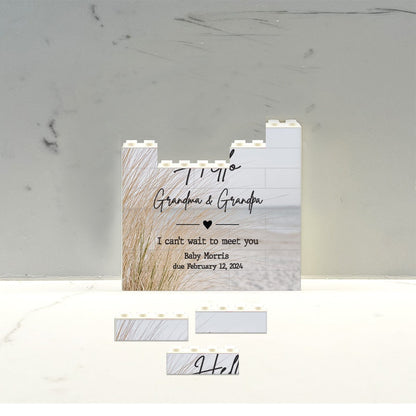 Pregnancy Reveal Gift To Parents - Hello Grandma and Grandpa, I can't wait to meet you - New Grandparents Gift Pregnancy - Brick Puzzle