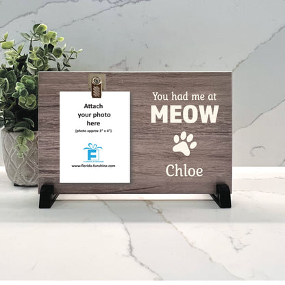 You had me at MEOW Personalized Wood frame with Cat's Name, New cat gift, cat lover gift, Cat Picture Frame, Wood color choice