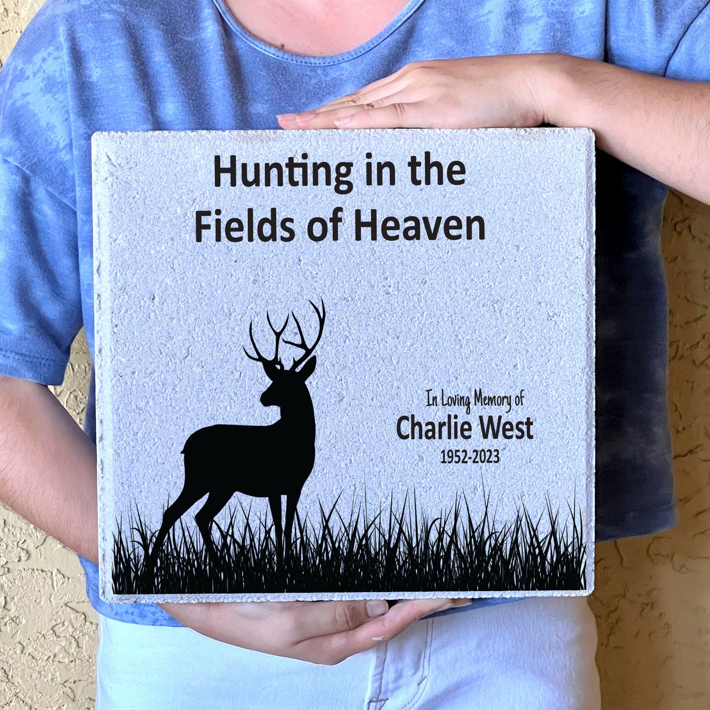 Hunter Memorial - 12x12 Stone - Sympathy Bereavement Gift Funeral Gift - Condolence Gift - Custom Memorial Gift - Deer Memorial