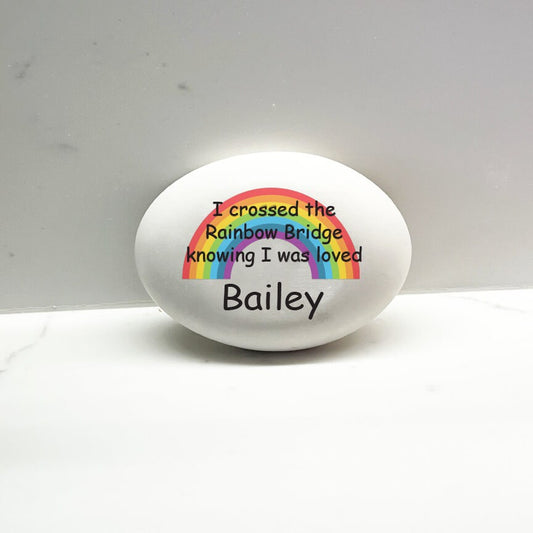 Crossed the Rainbow Bridge Memorial Stone, Pet Memorial Gift, Pet Remembrance Gift, Cat Memorial Gift, Pet Loss Gift, Dog Memorial Stone