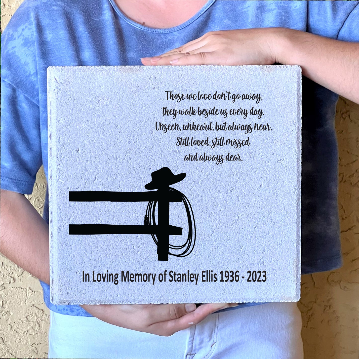 Memorial Stone - Sympathy Gift Bereavement Gift Funeral Gift - Cowboy Memorial - Condolence Gift - Custom Memorial Gift -12x12 Memorial