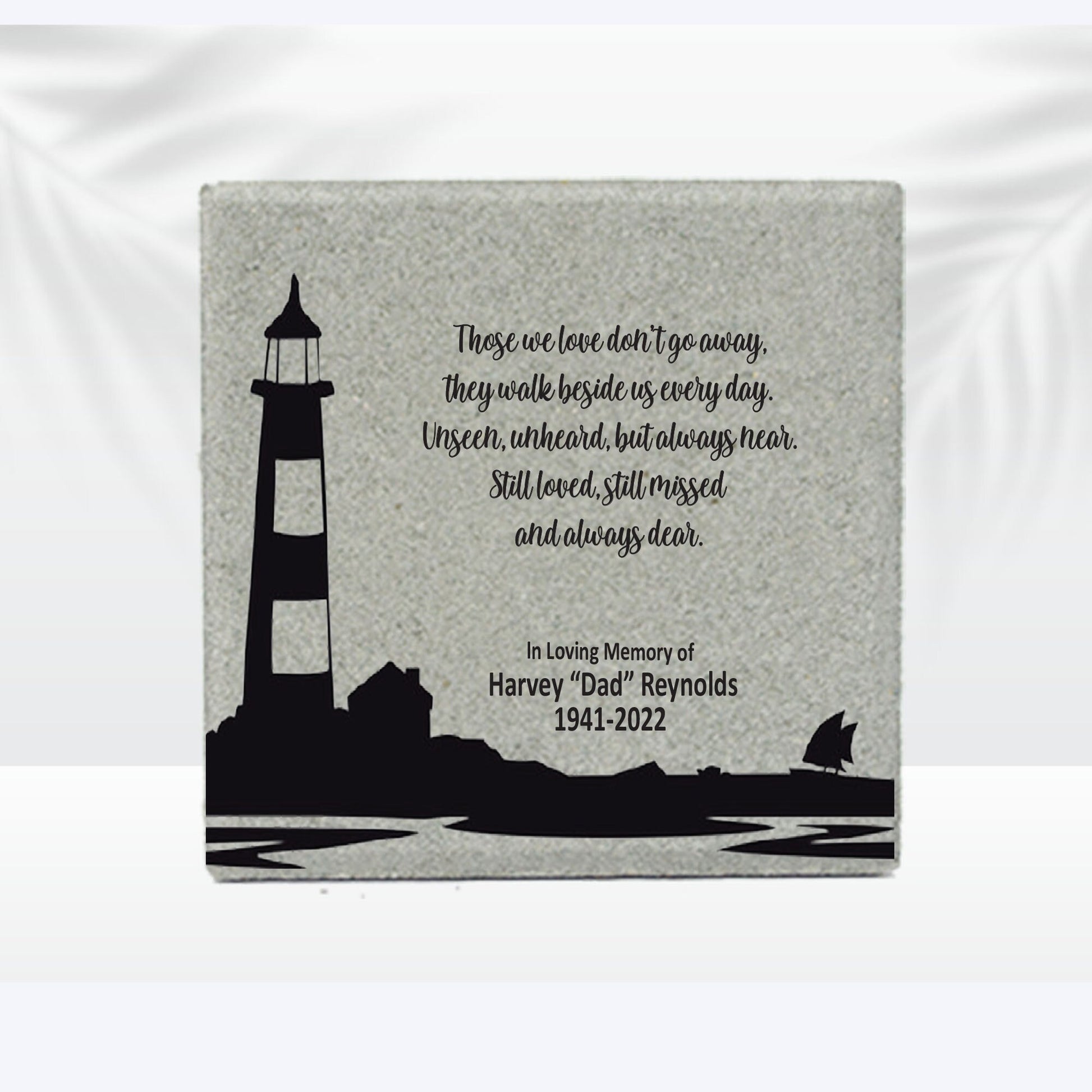 Personalized Lighthouse Memorial Gift with a variety of indoor and outdoor stone choices at www.florida-funshine.com. Our Personalized Family And Friends Memorial Stones serve as heartfelt sympathy gifts for those grieving the loss of a loved one, ensuring a lasting tribute cherished for years. Enjoy free personalization, quick shipping in 1-2 business days, and quality crafted memorials made in the USA.